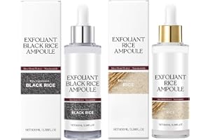 XUMINNY 2 Pcs Black and White Rice Exfoliant, Rice Ampoule Exfoliating Peeling Solution, Moisturizing Pore Minimizing For Face (100ml, 2pcs(Black+White))