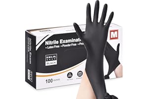 FUSION VIBES Black Nitrile Disposable Gloves - Latex Free, Powder Free, Exam, Surgical, Cleaning, Food Gloves - Extra Strong, Multi-Purpose, Black (Medium)