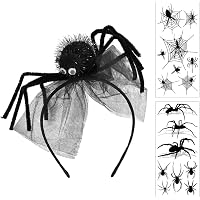 Set Accessoires Halloween Araignée - Serre-tête, Collier, Manchons Dentelle - 3 Pièces Noir - Cosplay, Déguisement - 5