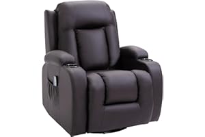 ‎HOMCOM HOMCOM Relaxsessel mit Massagefunktion Elektrisch Fernsehsessel mit Liegefunktion, Wärmfunktion, Drehbar Massagesessel mit Wippfunktion, Fernbedienung, Kunstleder, Braun 85