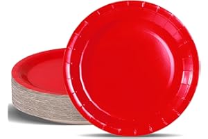 PYAILI Stoviglie per Feste Rosso 50 pezzi Piatti di Carta per Feste in 18 CM Piatti Carta Getta Rotondi per Compleanno