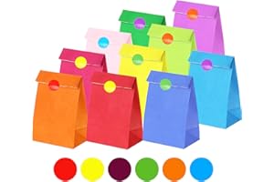 JAOUCUE Papiertüten Bunt, 20 Stück Klein Geschenktüten Papier mit 48 Aufkleber für Kindergeburtstag, Candy Tüten zum Verpacken von Party, Geschenken, Geburtstag, Hochzeit, Feiern