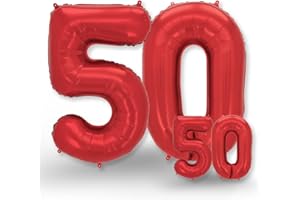FUNXGO Globo Numero 50 rojo - 100 cm & 40cm - Globos de Cumpleãnos 50 - rojo globo 50 años cumpleaños - Decoracion 50 Cumpleaños - Adecuado para cumpleaños, fiestas sorpresas, fiestas