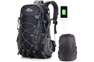SOMBLG Mochila de senderismo Montañismo Bolsa de trekking 40L Duradero Impermeable USB Viaje Escalada al aire libre Mochila de camping para hombres Mujeres con cubierta de lluvia