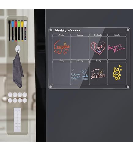 Calendario Magnetico Da Frigorifero Trasparente - Lavagna Mensile 40x30 Cm Con Penne E Accessori - Foto 5