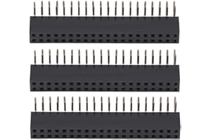 Odorkle 3pcs Female Pin Headers, 2x20 Pins, 2.54mm Pitch, Right Angle, Black Metal, PCB Mount, 40 Contacts, 1.2cm x 1.2cm, 5.2cm Centerline, Compatible