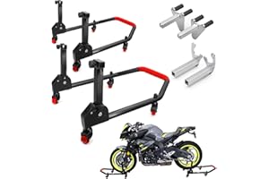 Area1 Motorradständer Set, Hinten & Vorne - 360 Grad drehbar auf Rollen - inkl. 2 Adapter für Diverse Motorräder, bis 300kg, hohe Stabilität und Festigkeit Schwingenadapter Motorradheber (Set2)