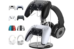 MoKo Game Controller Halter/Headset Ständer, 2 In 1 Acryl Universalhalterung für Switch/Switch 2 PS4 PS5 Xbox One Xbox Series Halterung Gaming Zubehör, Controller Kopfhörer Halterung, Schwarz&Klar