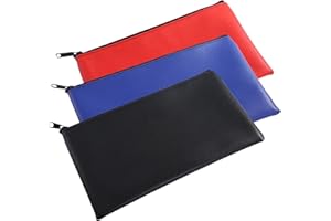 LumenTY 3 Stück Banktasche mit Reißverschluss 28 x 15,5 cm Geldtaschen Banktasche Leder PU Dokumententasche für Schule Haushalt Business（Schwarz + Rot + Blau）