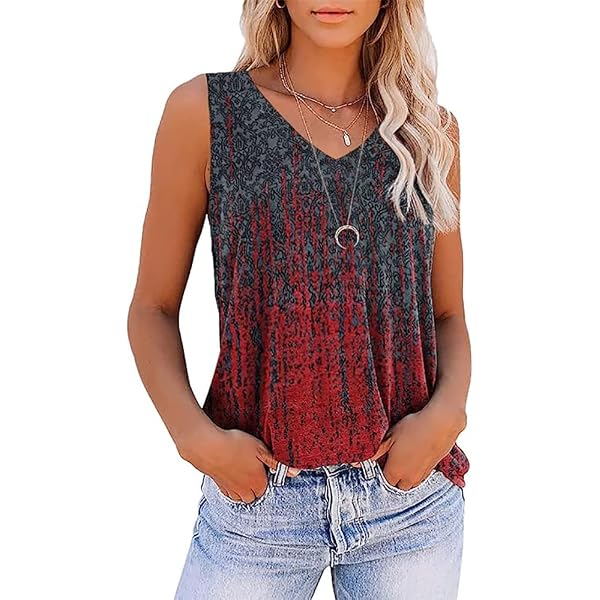 ETCYY Women's Sleeveless Tie-Dye Tank Top - V-Neck, Loose Fit, For Yoga, Summer, Large