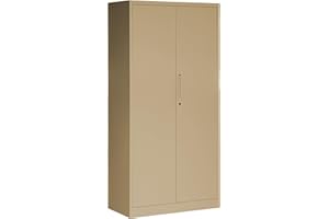 ‎DOMATOR Domator Metallschrank 185 x 90 x 45 cm | Aktenschrank Abschließbar mit Kleiderstange, Pulverbeschichtung | Aufbewahrungsschrank Umkleideschrank Spind Kleiderstange | Beige