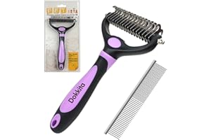 Spazzola per Cani e Gatti per Pelo Lungo, Dokkita Toelettatura Pettine per Cani Professionale, Cardatore Districante con 17+9 Lame Arrotondate, Pettine per Sottopelo Rimuove Sottopelo e Grovigli-Viola