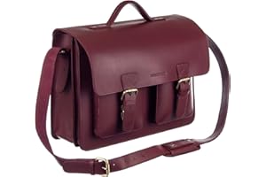 Schoolmaster classic, stilvolle Lehrertasche & Aktentasche aus echtem Leder, viele Innenfächer, Umhängetasche für Damen & Herren, 40 x 32 x 18 cm, in Dunkel-Blau, Braun, Bordeaux