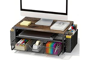 Monitorstativ med Låda, Skrivbordsorganiserare för Skärm Och Bärbar Dator, Ergonomisk Monitorhöjning som Skrivbordstillbehör Och Prylar
