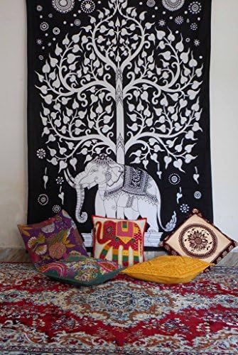 Indain Art Indian Elephant Tree Art Tapestry / Wall Hangings Size 60X90 Black &amp; White