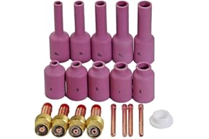 RIVERWELD Soczewka gazowa TIG, zaciski TIG, zestaw z długim cięciem tlenku glinu do palników spawalniczych TIG DB SR WP 17 18 26 v 19 szt