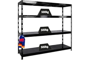 ‎PROREGAL PROREGAL Profi Schwerlastregal Rhino EXTRA BREIT schwarz HxBxT 180x200x60cm Fachlast 500kg 4X Stahlplatten-Ebenen Garagenregal, Lagerregal, Steckregal, Weitspannregal