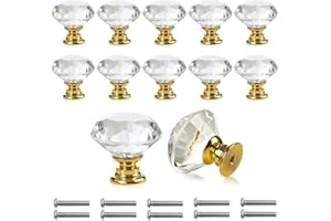 Bosdontek Pomelli in Cristallo Per Cassetti e Comò, in Lega di Zinco e Vetro Cristallo, per Mobili e Guardaroba, Diametro 30 mm (12 Oro) (12PCs, Oro)