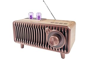 CYBORIS Retro Bluetooth Speaker Radio, Walnut Wood Vintage Rotary FM Radio, 20W Dual Speakers Stereo,with U Disk/TF Card/Aux Player Function,Wireless Speakers for Home, Office Decor (Rosewood-Gold)