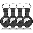 Vancle Compatible with Apple Air Tag Soft Silicone Airtag Holder with Keychain Waterproof Airtag Keyring Protective Cover for Air tag Key Finder Tracker Finder Items (Black/Black/Black/Black)