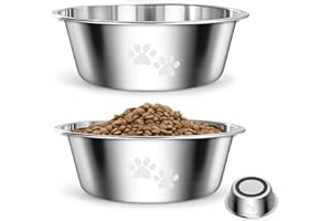 PETTOM Comedero para Perros Gatos 2x1560ml Acero Inoxidable Antideslizante Goma Bebedero para Comida Agua Tazon Cuenco para Perro Gato Mascotas Tazón Plato, 2 Unidades