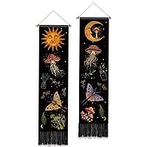 PLIGREAT Arazzi Boho Con Nappe (2 Pezzi) – 132x33 Cm – Tappezzeria Murale Con Stampa Piante Astratta Per Camera Da Letto