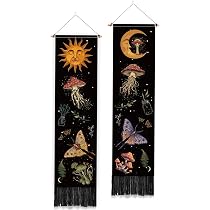 PLIGREAT Arazzi Boho Con Nappe (2 Pezzi) – 132x33 Cm – Tappezzeria Murale Con Stampa Piante Astratta Per Camera Da Letto