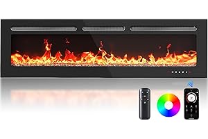 Silonn 50″/127cm Electric Fireplace Heater with App & Remote Control, 5300 BTU Heat Output, Ultra-Slim Wall-Mounted or Recessed Electric Fireplace Inserts with Timer, 20 Flame Colors