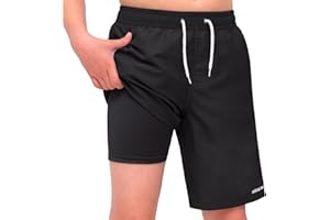 Hill & Sea Swimming Trunks Boys Swimming Shorts Kids Quick-Drying Board Shorts 2 in 1 Swimming Trunks with Compression Inner Shorts Adjustable Drawstring Multi-Style 140-176