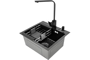 Donened 40 x 45 cm, lavello da incasso, in acciaio inox, con rubinetto girevole a 360° e dispenser di sapone da cucina, 1 vasca