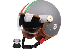 STRTG 3/4 Casco Moto Casco Aperto Casco Moto Mezzo Casco con Visiera Parasole Retro Vintage Style Vespa Casco Jet per Uomo Donna Moto Casco DOT/ECE Approvato