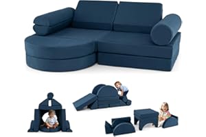 GYMAX 13-Piece Kids Play Sofa, Modular Toddler Chair Couch for Girls Boys, Fold Out Foam Couch for Playroom Bedroom, Convertible Children Sectional Playset for Playing Creativing (Navy Blue)