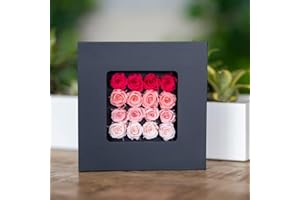 Khiva Rose stabilizzate in Miniatura per la Festa della mamma con Cornice in Legno, 16 Fiori Rosa, Rose di Compleanno, Decorazioni per la casa, Fiori per Consegna Compleanno di Prima qualità