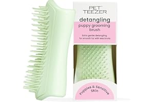 Tangle Teezer Pet Teezer Puppy Grooming Brush - Gentle Dog Grooming Brush for Puppies - Ideal for Puppies & Dogs with Sensitive Skin & Fur - Mint