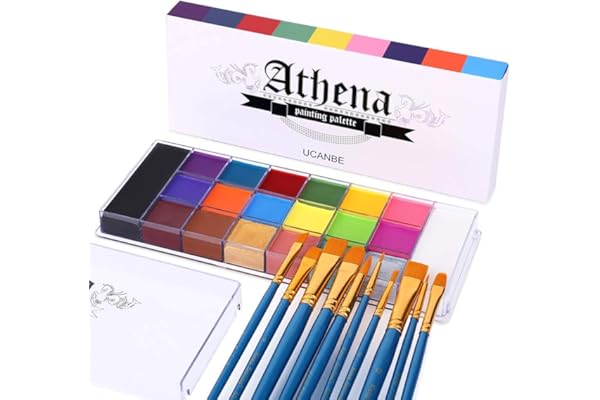 UCANBE Peinture Corporelle 20 Couleurs avec 10 Pinceaux - Peinture Visage Longue Durée Sécurité - Ensemble de Maquillage pour Enfants et Adultes, Théâtre, Carnaval, Halloween, Scène, Clown, Cosplay