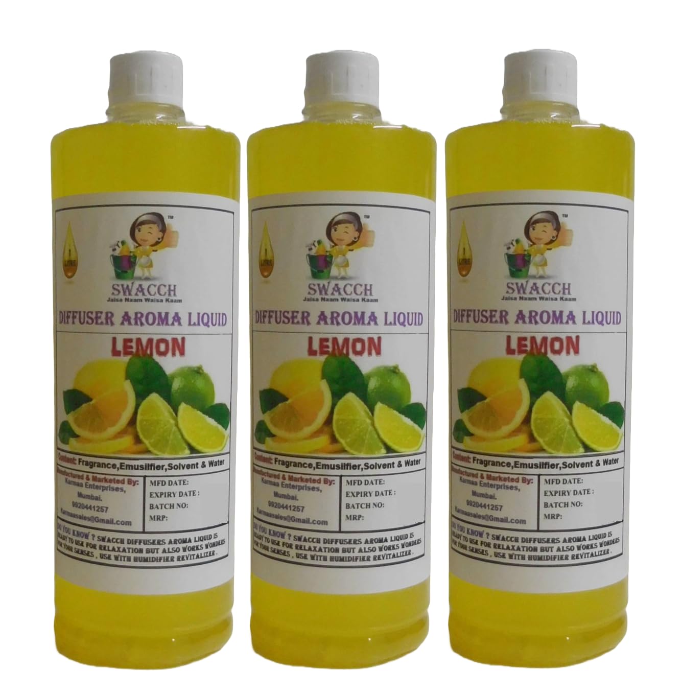 Swacch Diffuser Aroma Liquid (1 Litre) (Pack of 3) Lemon