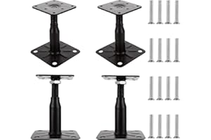 AKOLAFE Lot de 4 Pied de Poteau Reglable 100 à 150 MM Support de Poteau Reglable Support Poteau Bois Galvanisé avec Vis 75 x 95 mm Embase Pied de Poteau Vissé pour Terrasses, Abris, Gazebos