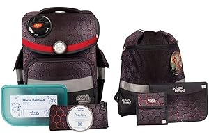 SCHOOL-MOOD - Schulranzen Set Drache, 7-teilig - Timeless Air+ - ergonomischer Schulranzen Jungen & Mädchen - Schultasche für Kinder in der 1. bis 4. Klasse - Mika (Drache)