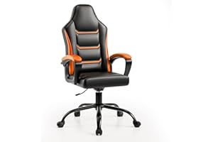Ailatimogo Ergonomic Gaming Chair, Height Adjustable Computer Chair, Pu Leather PC Chair with Castors, for Adults and Teenagers (Orange)