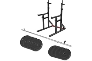 GORILLA SPORTS Rack de sentadillas barra de pesas y pesas de plástico de 30 kg