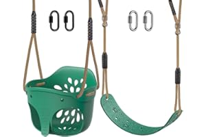 Dolibest 2pcs Balancoire Extérieur, Siège Balançoire Arbre Interieur Dossier Complet Soutien Souple Corde réglable 130-200cm avec Mousqueton Enfants Adolescents Jeunes, D'éléphant&Fleur Jusqu'à 272kg