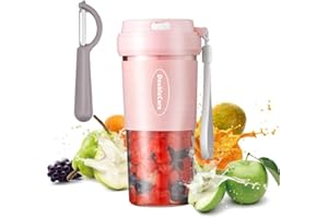DOUBLECARE Mini elektryczna sokowirówka, przenośny blender do owoców, soku, butelka na wodę, nóż ze stali nierdzewnej, 2 ostrza 1400 mAh, z kablem USB do ładowania, do domu, biura, podróży i na świeżym powietrzu