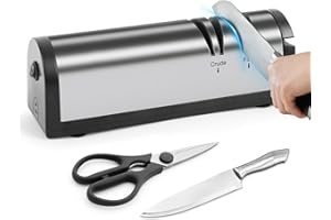 SOARFLY Elektrischer Messerschärfer Edelstahl, Wiederaufladbar Profi Messerschleifer für Messer & Scheren, Elektrischer Messerschärfer mit USB, 2-Stufen-Schleifsystem, Für Küche, Leise & Kompakt