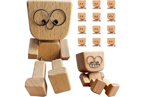 Wxeadu Schüttelnde Holzmann Figur, Wackelnder Holzmann, Wackelfigur Auto, Wackelnde Holzfigur mit 12 Ausdrücke Schwankt, Holzmännchen mit Wackelbeinen, Shaking Wooden Man, Armaturenbrett Deko