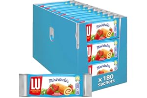 LULU Miniroulé aux Fraises - Génoise Tendre et Moelleuse - Idéal pour le Goûter - Pack de 180 Sachets (25 g)