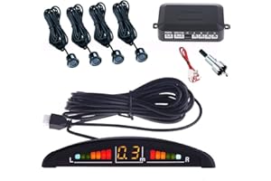 SQUADO Sensori Parcheggio Auto, Kit 4 Sensori Di Parcheggio Con Display Suono Led Led Acustico Verniciabili, Nero