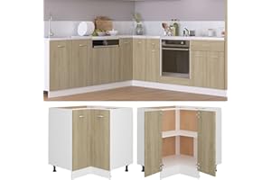 Homgoday Armario Bajo Esquina de Cocina, Mueble de Roble Sonoma, 75,5 x 75,5 x 80,5 cm