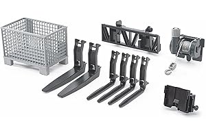 bruder 02318 - Palette grillagée, treuil et fourches de chargeur frontal, Véhicule de chantier, Accessoires pour tracteurs