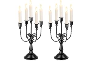 Sziqiqi Candelabros de 5 Brazos Portavelas Vintage, Negro Candelabro Candelero Decorativos Metal para Mesa de Halloween Chimenea Mantel Decoración, Juego de 2