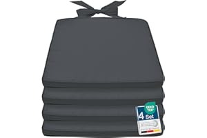 Beautissu Lot de 4 Galette de Chaise 45x40x5cm Pia – Set Coussin Chaise Confortable pour intérieur & extérieur Coussin d'assise déhoussable pour Chaise Jardin rotin – Outdoor Coussin Gris Graphite